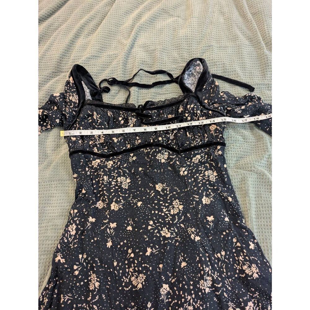 Free People Women's Size Small Black Floral Tess Square Neck Mini Dress - Picture 6 of 8